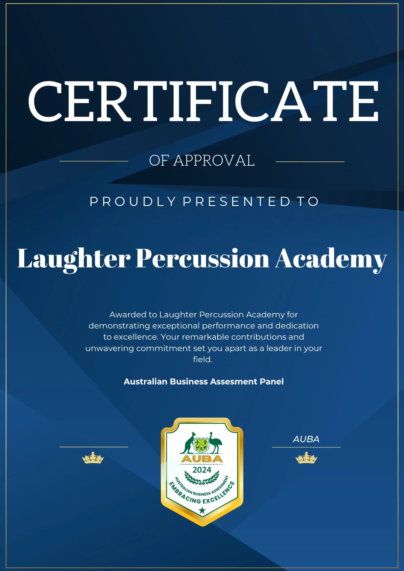 Laughter Percussion Academy Wins Prestigious 2024 AUBA Embracing Excellence Award!