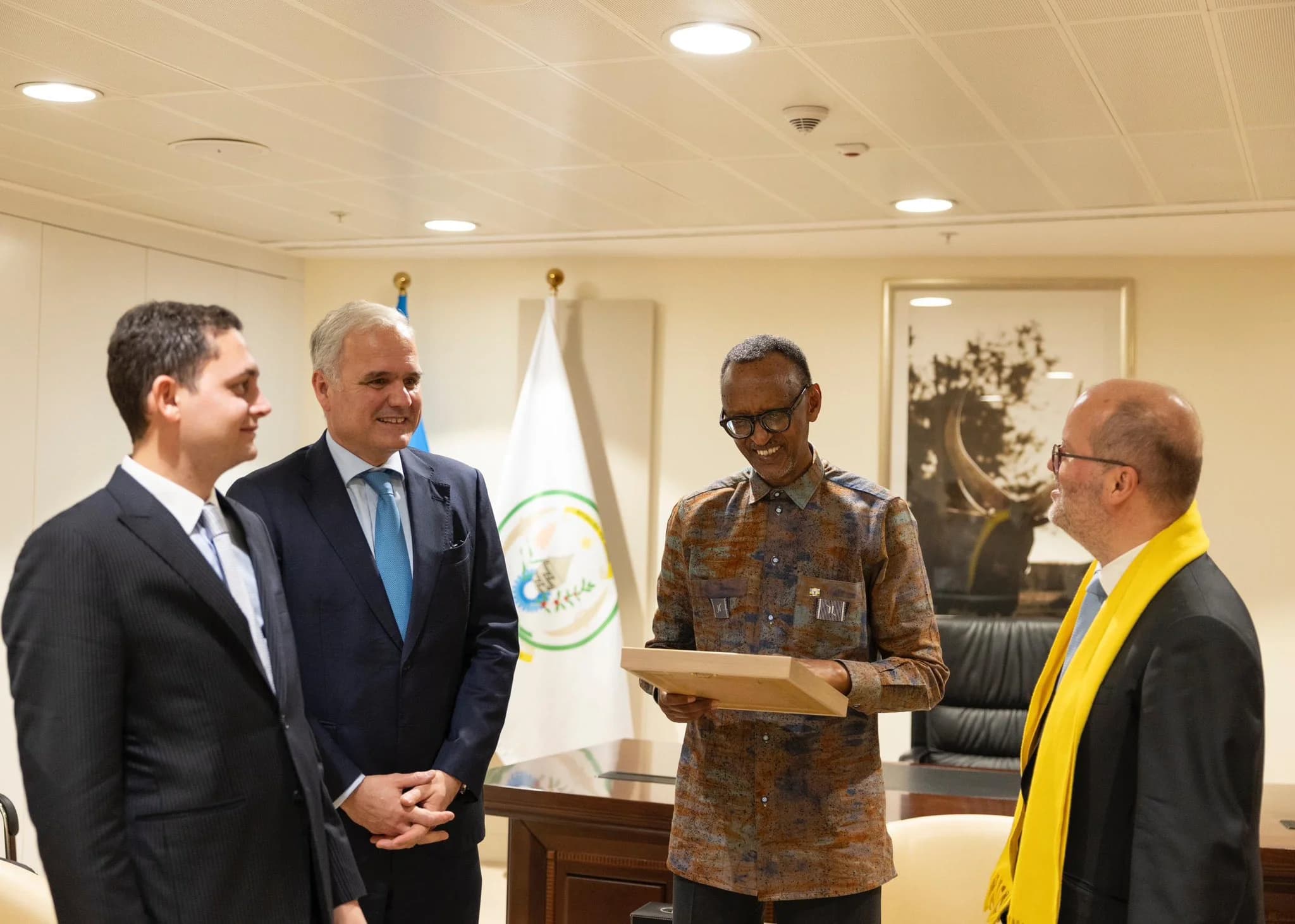 President Kagame Discusses Pharmaceutical Production Investments with Bayer and Minapharm CEOs