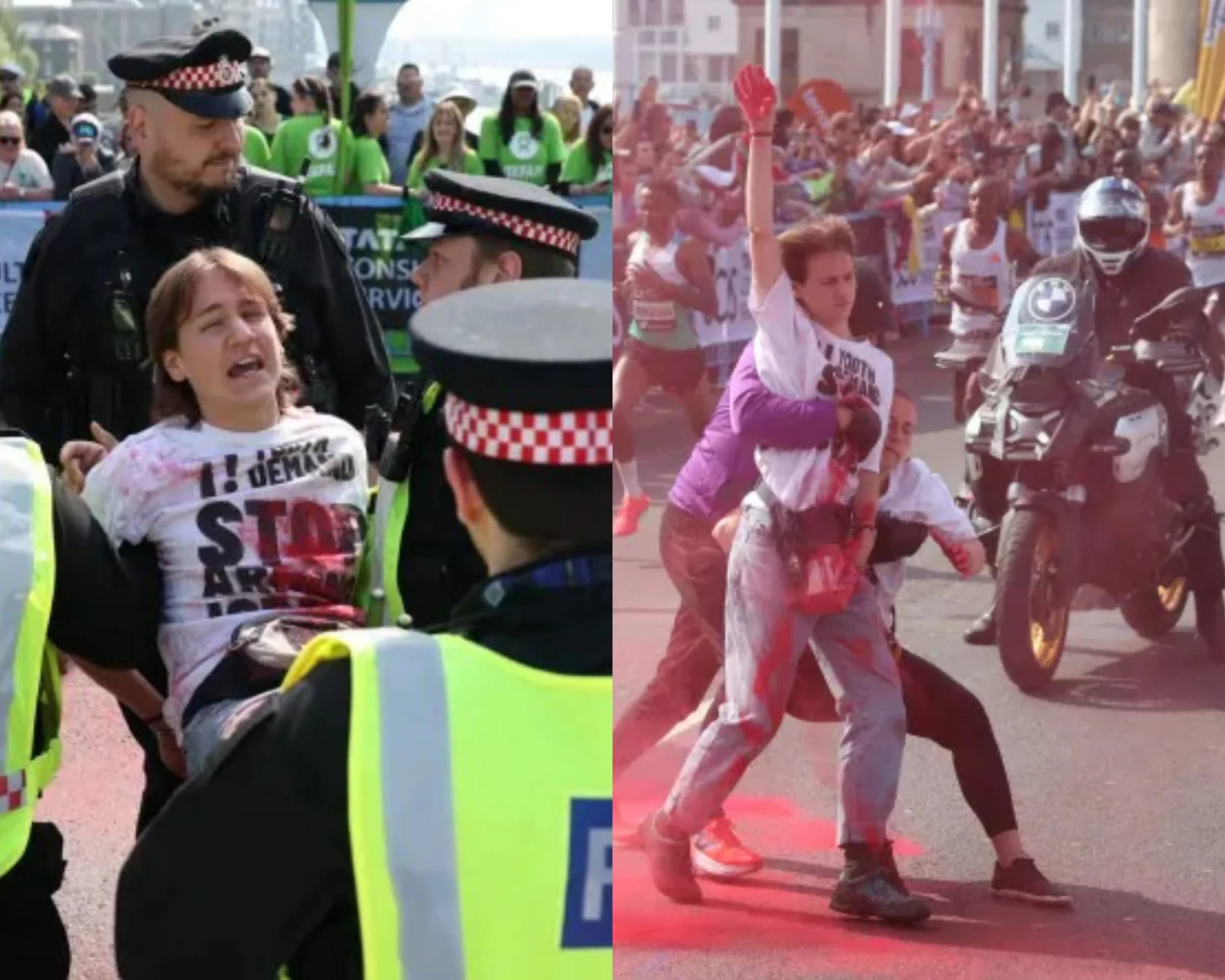 Pro-Palestinian Protest Disrupts London Marathon with Red Powder on Tower Bridge