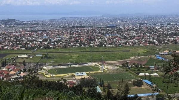 Aerial view of Gisenyi Airstrip undergoing rehabilitation works in Rubavu town. According to local officials, the revamping project is in its final stages. (Photo: Germain Nsanzimana)