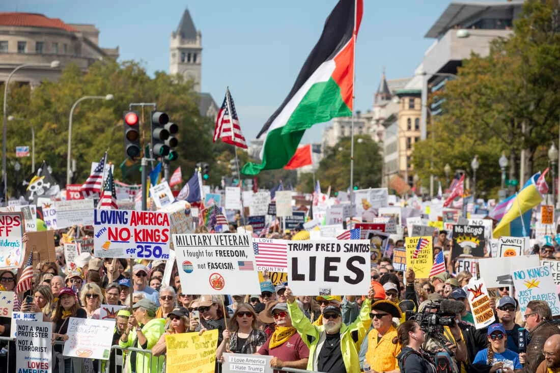 Large crowds gathered in downtown Washington, D.C., on Saturday for the “No Kings” rally.
