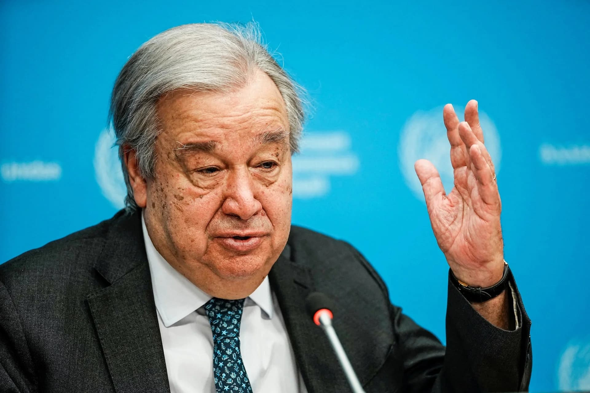 United Nations Secretary-General Antonio Guterres speaks during a press conference in New York