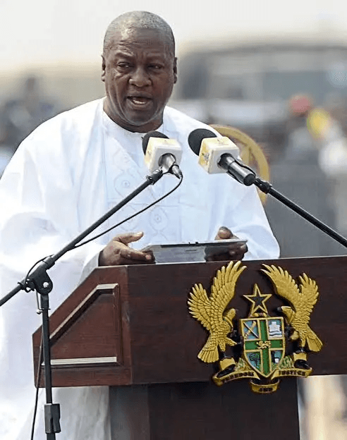 Ghanaian President John Dramani Mahama speaks at the Mining in Motion Summit in Accra, where he outlined plans to end raw mineral exports by 2030 and expand domestic processing and industrial development.